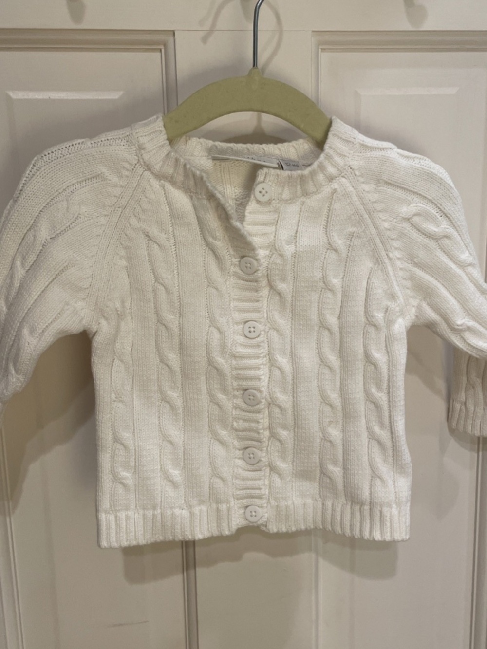 Elegant Baby 12mo 100% Cotton Cable Knit Cardigan Sweater White
